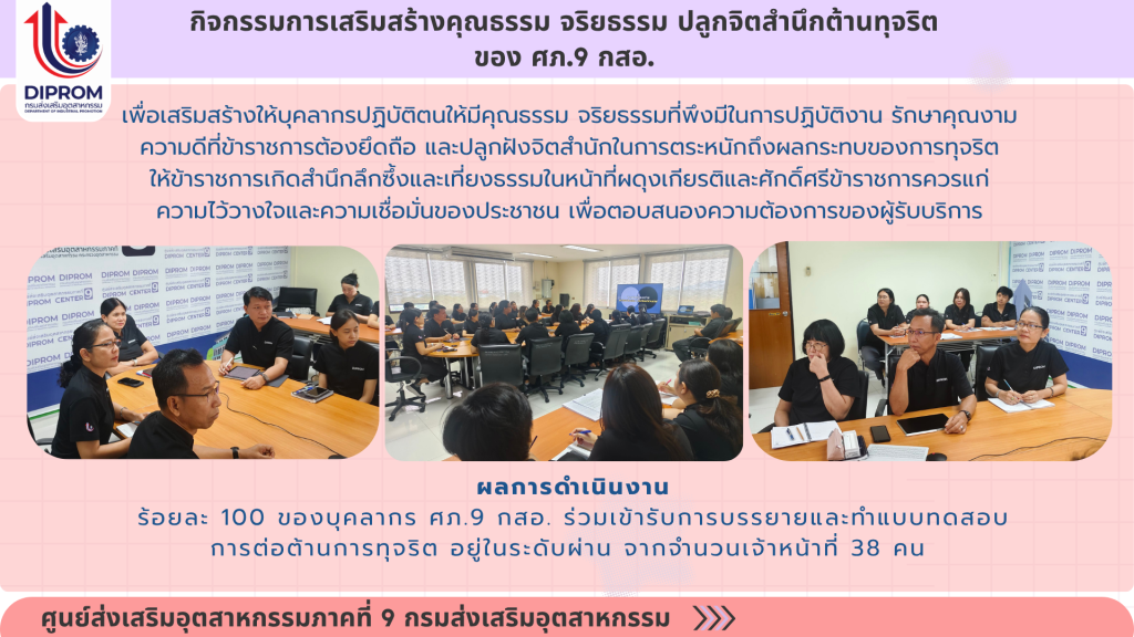 ศูนย์ส่งเสริมอุตสาหกรรมภาคที่ 9 กรมส่งเสริมอุตสาหกรรม เผยแพร่เอกสารองค์ความรู้จากการดำเนินการเป็นองค์กรคุณธรรม ประจำปีงบประมาณ 2569
