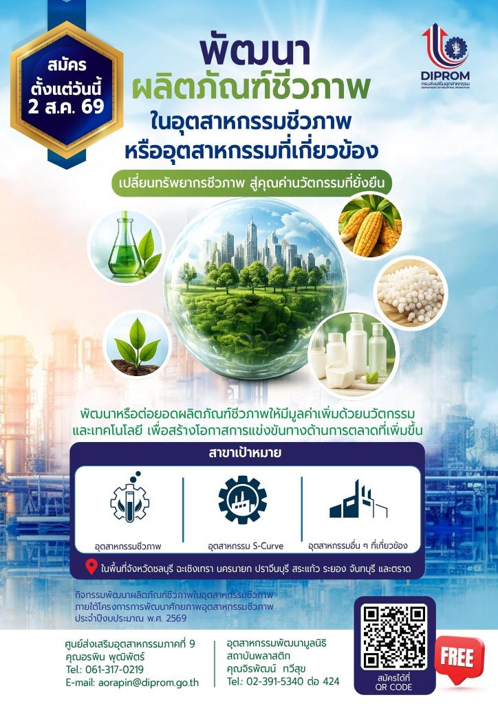 ขอเชิญผู้ประกอบการเข้าร่วม โครงการพัฒนาผลิตภัณฑ์ชีวภาพในอุตสาหกรรมชีวภาพหรืออุตสาหกรรมที่เกี่ยวข้อง
